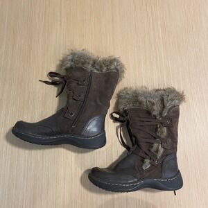 Tredsafe Ella Brown Leather Faux Fur Trim Winter Boots Womens 6.5 M BTF15-10191